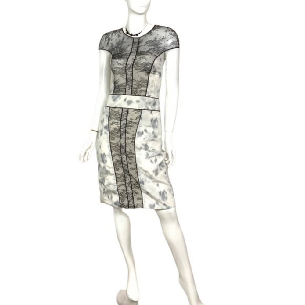 Vintage‎ Lace Illusion Sheath Dress Black Floral Silk Cocktail Wedding S/M
